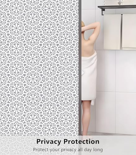 Privacy Film for Windows with UV Protection and Heat Control - White Flower Design - 17.5 x 78.7 Inch